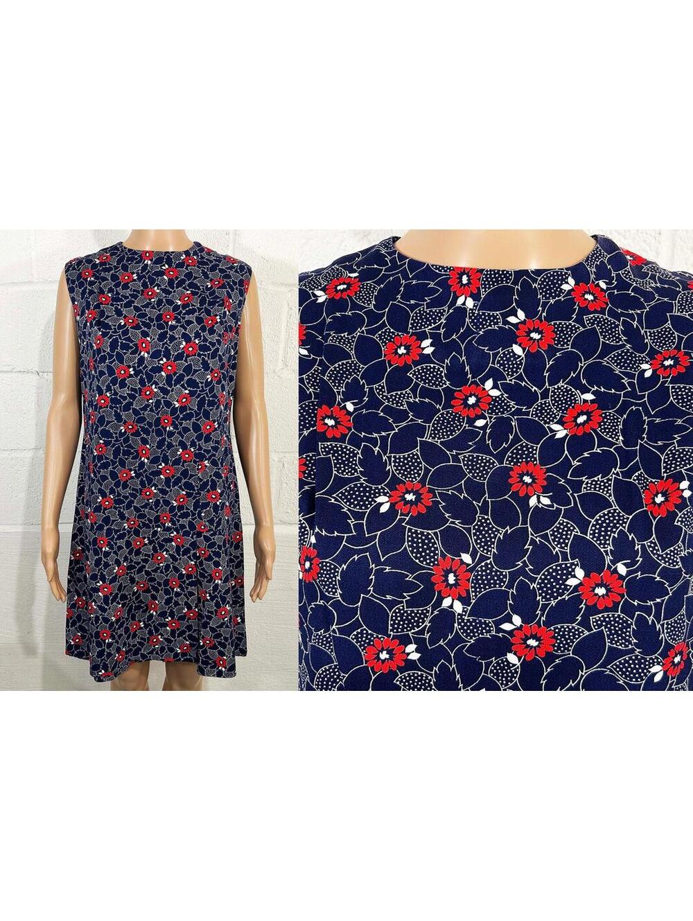 1950s Floral Romper Skort Sleeveless Navy Blue Dress Medium)